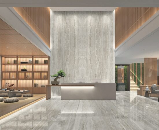 Travertine white akmens virsma viesnīcā