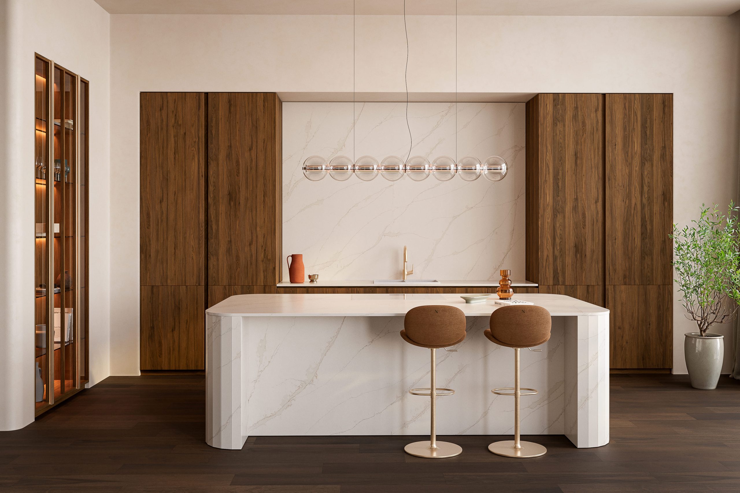 Technistone Calacatta aurelia virtuvē