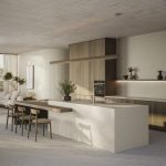 Emperador beige akmens virsma virtuvē